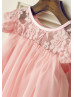 Pink Lace Chiffon Curly Hem Sweet Flower Girl Dress